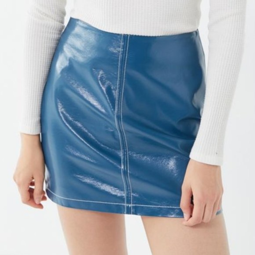 NWOT UO Teal Luna Patent Stitch Mini Skirt - Picture 1 of 9